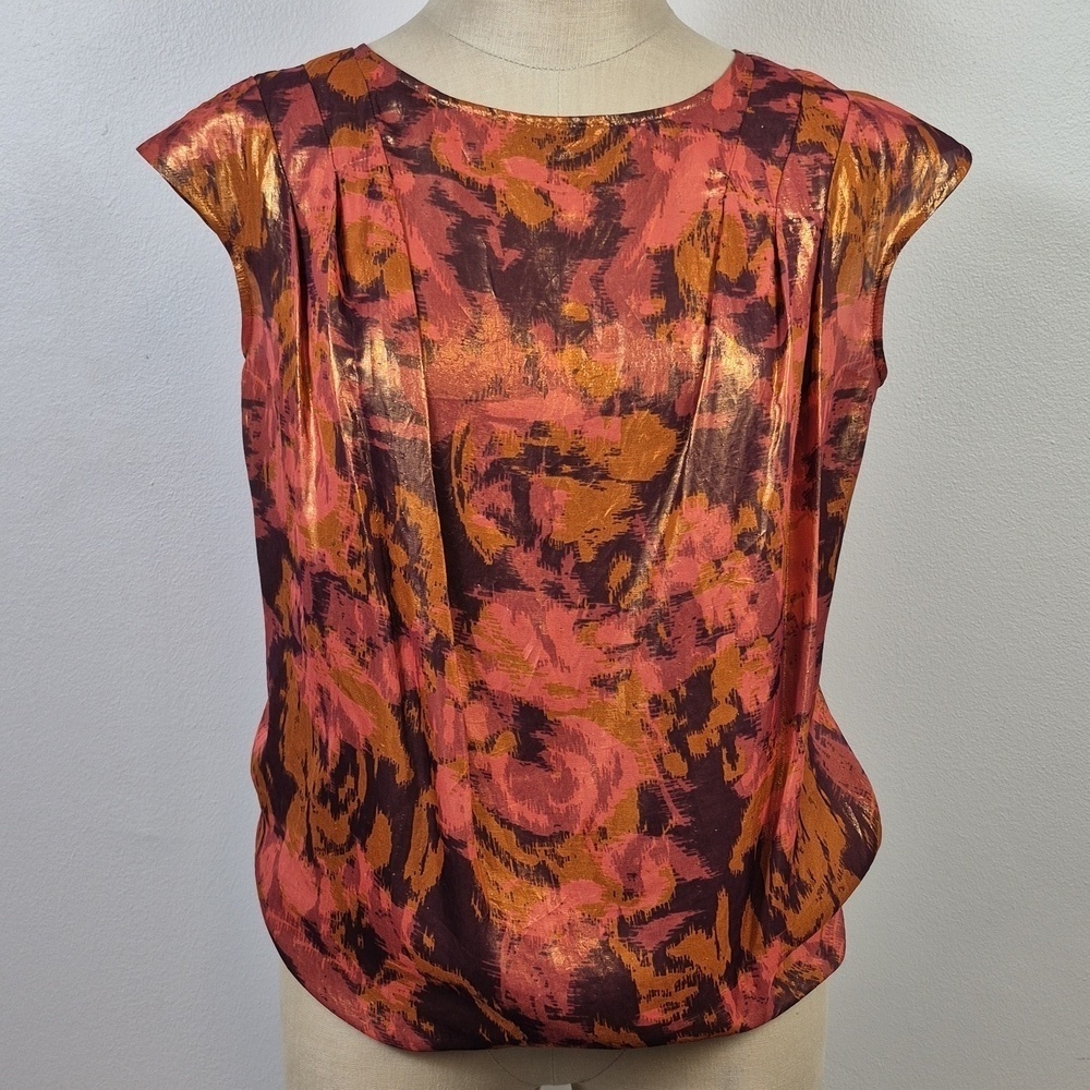 ETRO Womens Metallic Iridescent Golden Cap Sleeve Italian Lightweight Blouse Sm